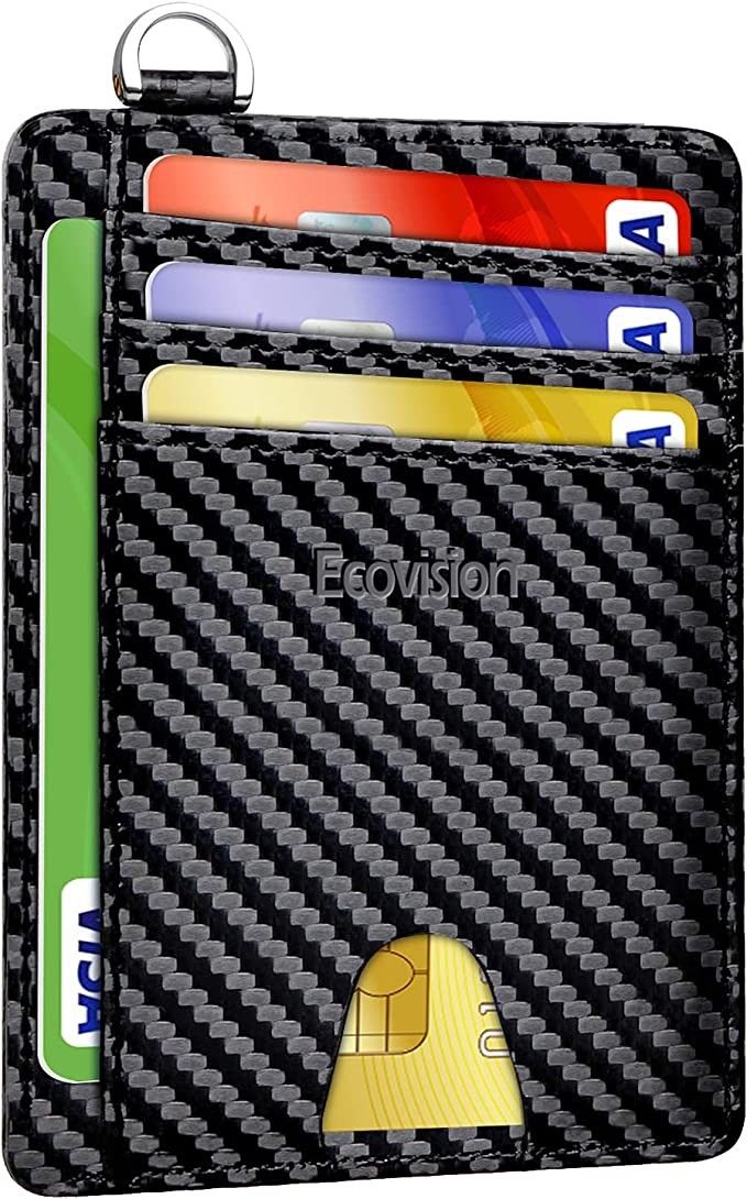 Slim Minimalist Front Pocket Wallet, Ecovision RFID Blocking Credit Card Holder Wallet with Detachable D-Shackle for Men Women