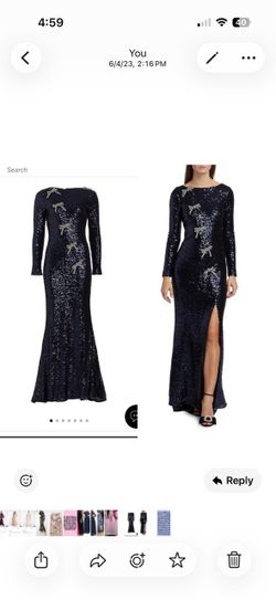 Badgley Mischka Navy Blue Sequin Bow Embellished Gown original size 14 fits 10/12