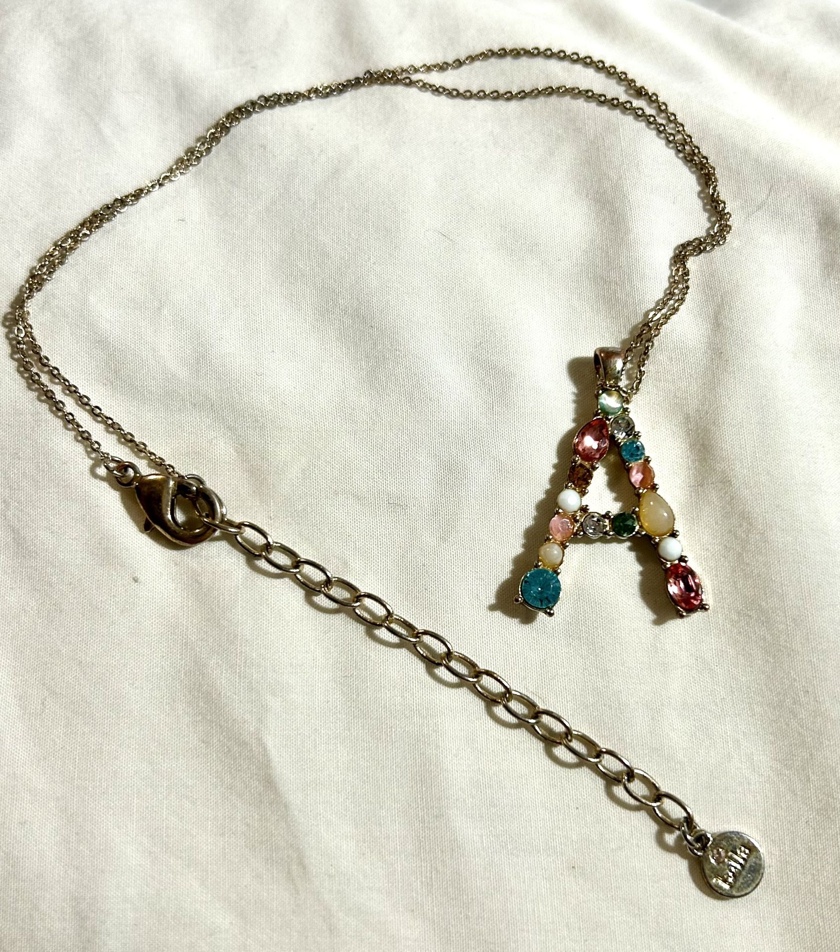 Beautiful Bella Jack gold Necklace With Multicolored Jeweled Initial “A” Pendant