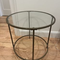 Round Glass Table with Gold Metal Hardware