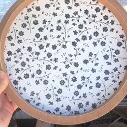 Home Decor Round Wood Tray Floral Design 11.8” Inches 