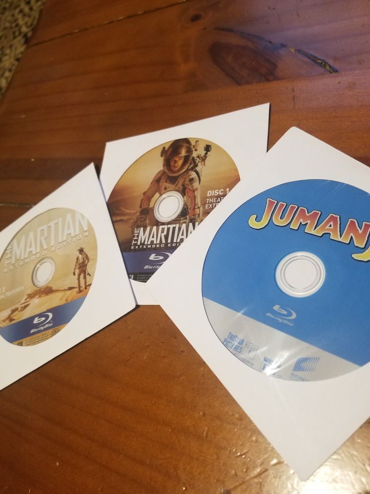 Blu rays there is 2 the martian has a bonus disk and jumanji movie( original)