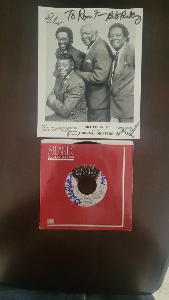 Personally AUTOGRAPHED  Picture And 45 RPM Record By The Original DRIFTERS. 