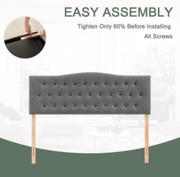 New -Tufted Upholstered Headboard King Size, Sturdy and Durable Solid Wood Bed headboard, Fabric Headboard Adjustable Height from 37” to 51”, Modern B