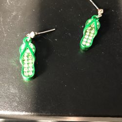diamond and green metal earings