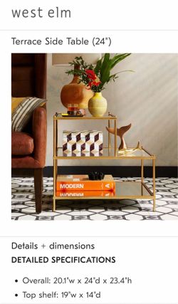 West Elm Brass Side Table with Glass Shelves