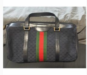 Gucci Black Canvas Top-Handle Bag with Green and Red Web Stripe