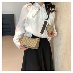 Pu Leather Monogram Logo Vintage Shoulder Bag In Coffee Color 