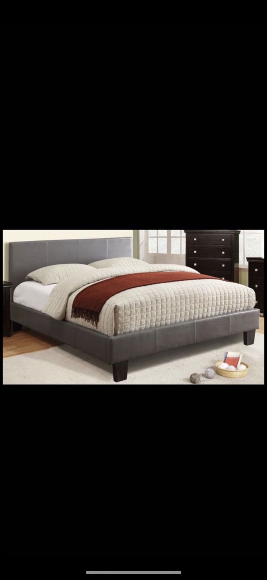 Queen grey platform bed frame with mattress (FREE DELIVERY)
