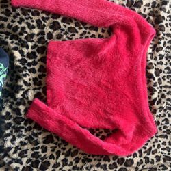 H&M Red Furry Long Sleeve Top