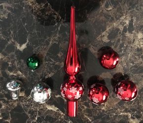 Glass Christmas Tree Topper and Glass Ornaments