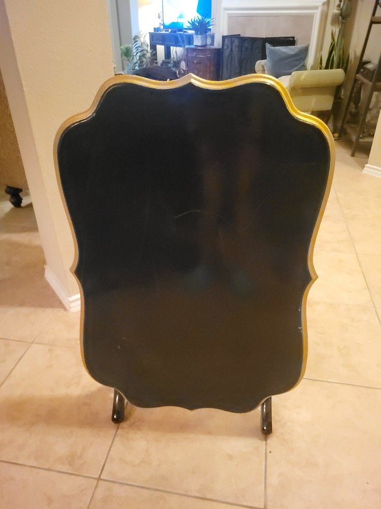 Solid Wood Hand Painted Black and Gold Accent Table