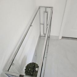 Set of 2 Modern Glass & Chrome Console Tables
