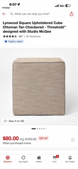 Lynwood Square Upholstered Cube Ottoman Tan Checkered - Threshold™ designed with Studio McGee