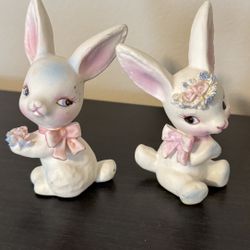 VTG Lefton Japan porcelain rabbits bunny love Mr. & Mrs. Dainty figurines