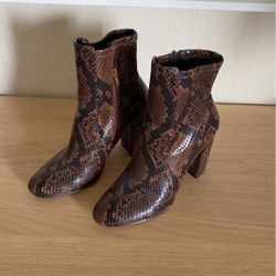 Aldo Brown Faux Snakeskin Heeled Boots 