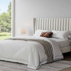 Queen Size Bed Frame Platform Bed Frame White Tufted Bed