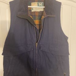 Vtg WearGuard Mens Medium Insulated Outdoor Workwear Cargo Vest; Blue, Plaid Liner, Corduroy Collar