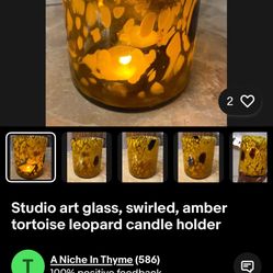 Studio art glass, swirled, amber tortoise leopard candle holder
