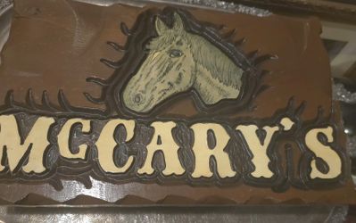 Handcarved And Painted Horse Head On Wood With Name: McCary's 18"L/11"W/2"H 