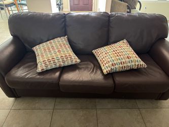 Genuine Leather 3-Seater Sofa – Dark Brown – $300