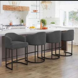 （Set of 4）Charcoal Gray 26 in.Counter Height Fabric Upholstered Bar Stool Kitchen Island Stool With