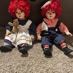 Raggedy Ann And Andy Porcelain Dolls 