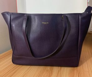 Coach Large Saffiano Leather City Tote Bag in Eggplant, Dust Bag and Box