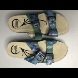 Abeo Blue Leather Strap Cork Slides Sandals Women’s Sz 7N US/38EU