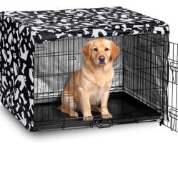 kefit Dog Crate Cover 42 inch, Kennel Cover Fit for Dog Crate, Black/Paw