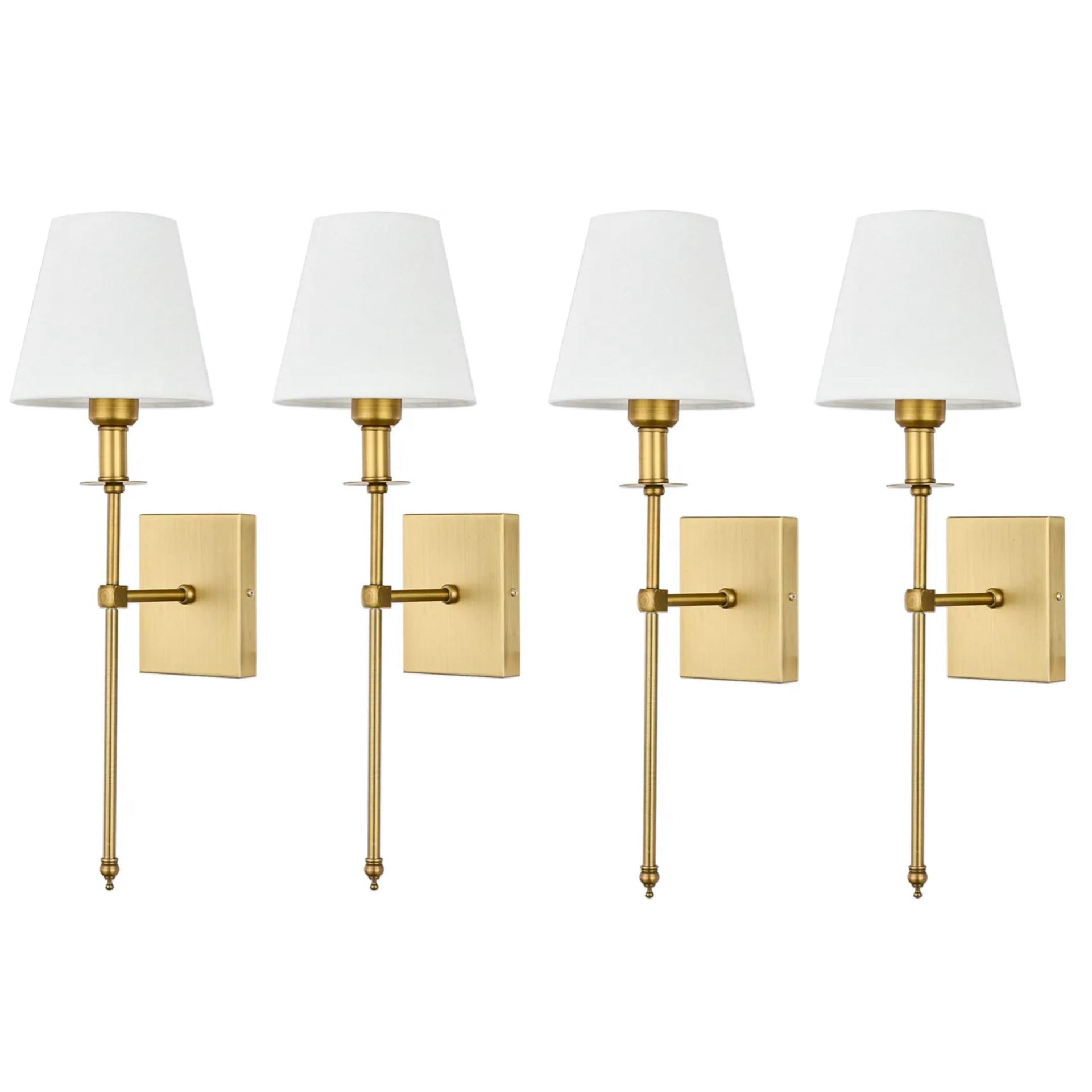 Set of 4 Slim Wall Sconces White Fabric Shade Hardwired Indoor
