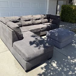 Dark Gray Sectional Couch With Storage Ottoman