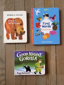 Baby books: Brown bear brown bear what do you see? Goodnight gorilla, Eeboo first words for babies