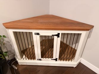 Corner Dog Crate Furniture Style - Walnut & White