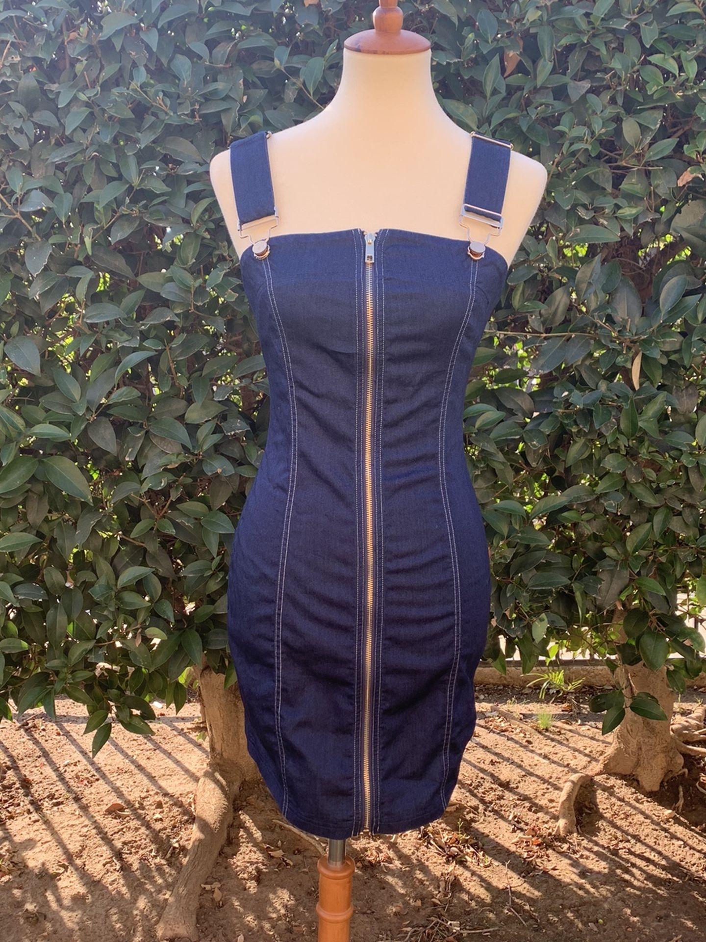 Overall Zip up Denim Dress