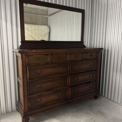 Wood Dresser and Mirror