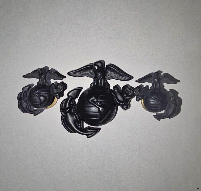 USMC Enlisted EGA 3 Pieces Black- Screw Back - Eagle Globe Anchor - Marine Pins