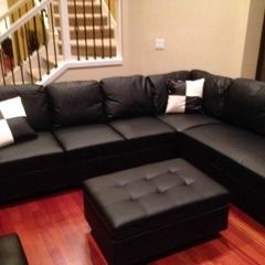 Black Leather Sectional Couch And Ottoman