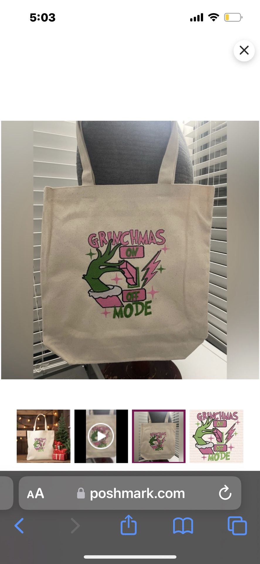 Grinchmas Embroidered canvas tote bag