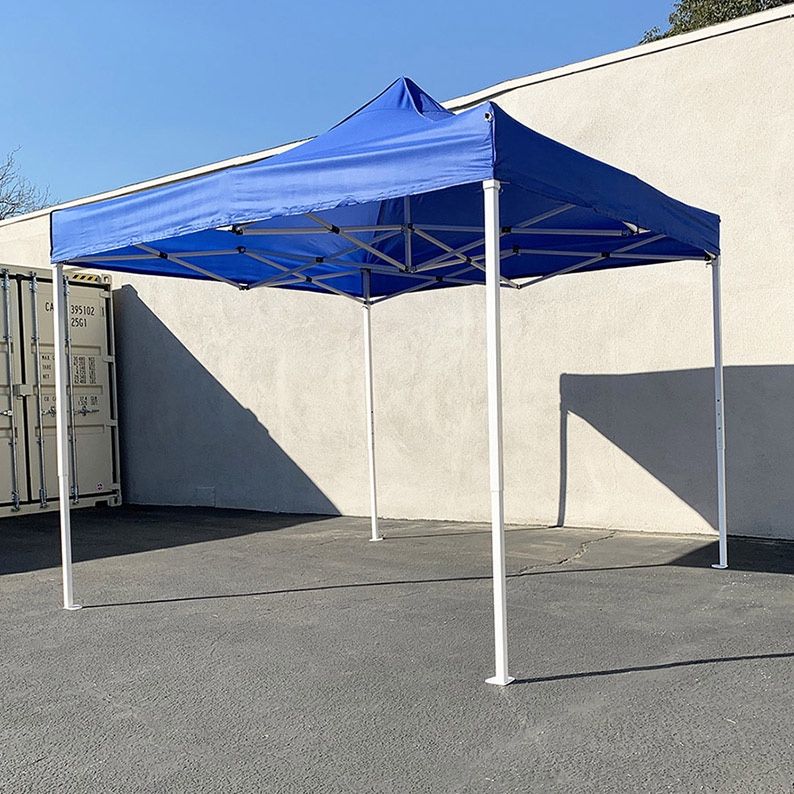 BRAND NEW $90 Heavy-Duty 10x10 ft Popup Canopy Tent Instant Shade w/ Carry Bag Rope Stake, White/Blue