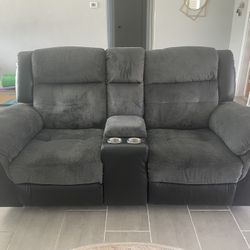 Grey Fabric/leather Recliner Love Seat 