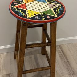 Vintage Chinese Checkers Game Top Wooded Stool - 24”