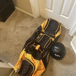 Boombah Rolling Beast Bag (Black/Gold) and Boombah Helmet (Black