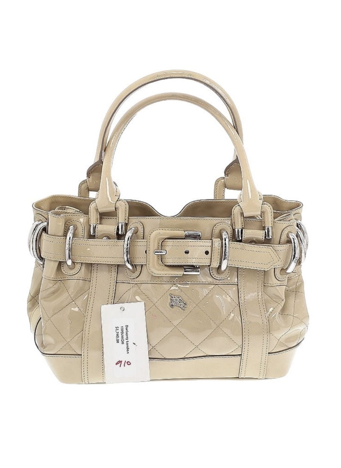 Like New Burberry Beige Quilted Patent Handbag