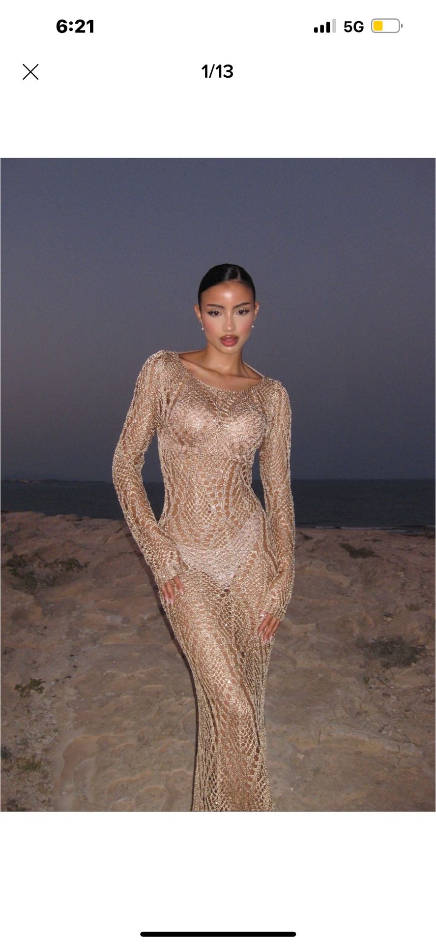 Fashion Nova Crochet Gold Dress