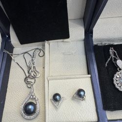 jewelry set 75 real black pearl