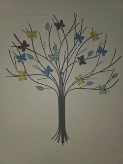 Metal Tree Wall Art with Butterflies