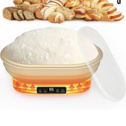 Heating Sourdough Bread Proofing Basket, 2L Electric Thermostatic Silicone Oval Banneton Proofing Bowl with 6 Timer & Temp Settings for Dough Rising, 