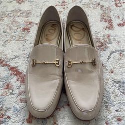 Sam Edelman Loraine Chai Latte Almond Toe Slip On Stacked Heel Fashion Loafers Size 9.5