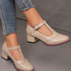 New With Tags High-quality Brand Satin British Style Chunky Pumps Size 11 Low Heels Khaki Color $20 Great Gift For Someone Special 